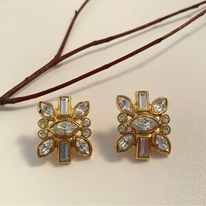 Avon Precious Luxury Clear Rhinestone Gold-Tone Pierced Earrings Vintage